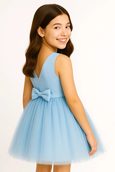 MadyaButik Girl's Wrap Collar Mini Plain Skirt Puffy Dress