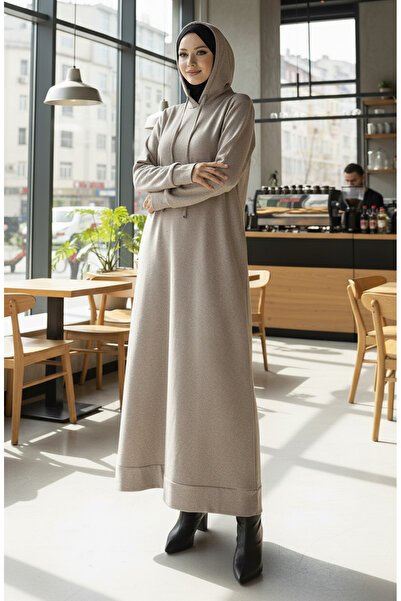 sefamerve Two Yarn Ka Hooded Por Dress 0190A-02 Milky Coffee