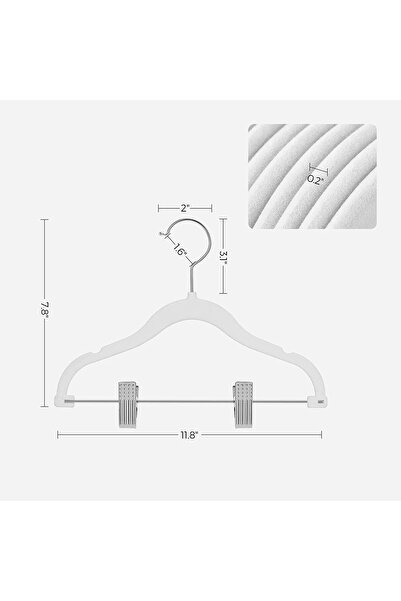 Red Dot Gift Velvet Pants Hangers for Kids, 20 Non-Slip Clip Hangers, Space-Saving (White)