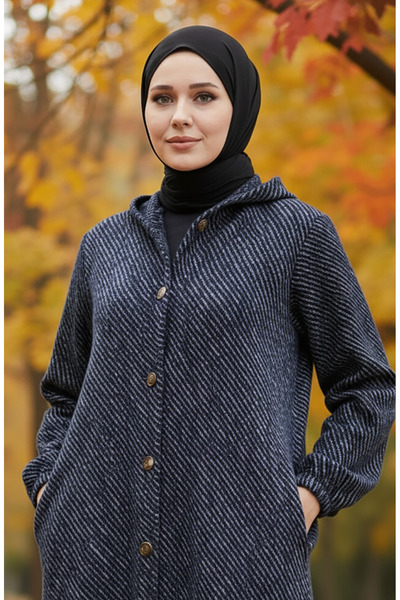 sefamerve Καπέλο με με κουκούλα κουμπιά 0201-15 Σκούρο μπλε