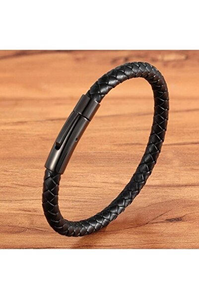 Gogoey Dbg8181 Men's Leather Bracelet Stainless Steel Metal Black