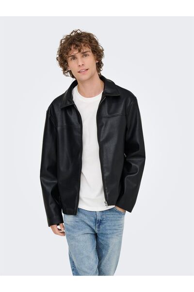 Only & Sons ONSJACK PU JACKET OTW Ανδρικό Μαύρο Παλτό - 22034713