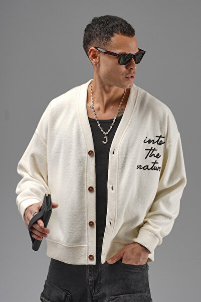 Butik Trend Biz Embroidered Buttoned Oversized Men's Cardigan