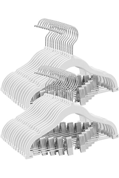 Red Dot Gift Velvet Pants Hangers for Kids, 20 Non-Slip Clip Hangers, Space-Saving (White)