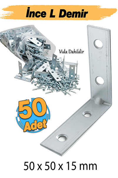 Badem10 Metal Köşebent 50x50x15 mm İnce L Demiri (50 ADET) Gönye Mobilya Duva...