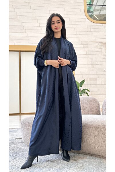 AYA عباية جاكار زرقاء داكنة بأكمام مطاطية