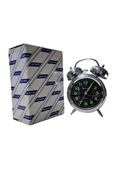 Mercury Twin Bell Quartz Alarm Clock – Classic Silver Analog Table Clock with Night Glow Numbers