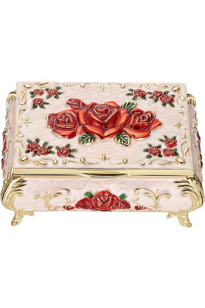 Hipiwe Vintage Metal Jewelry Box Small Treasure Chest Organizer - Beige