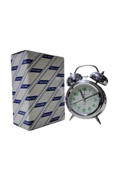 Mercury Twin Bell Quartz Alarm Clock – Classic Silver Analog Table Clock with Night Glow Numbers