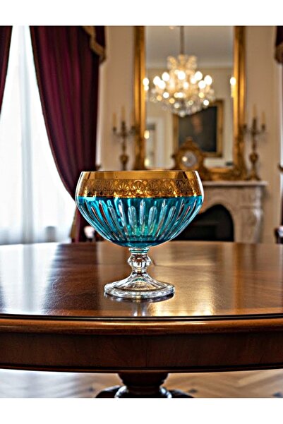 DECOSTYLE Footed Gold Gilt One Decoration Turquoise Bowl