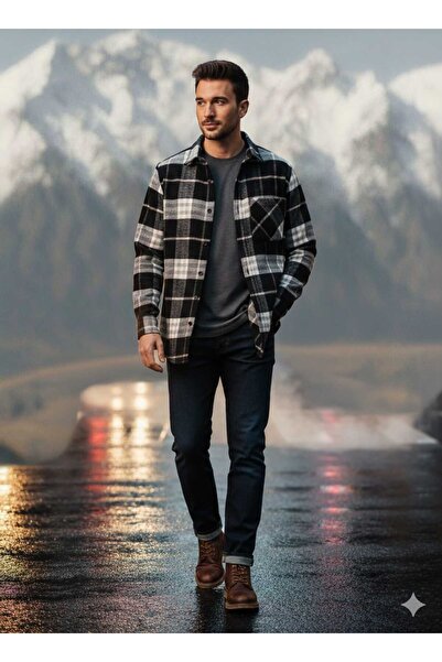 YNGMENCLASS Single Pocket Detail Carded Textured Cashmere Cotton Collar Buttoned Winter Woodcutter Shirt