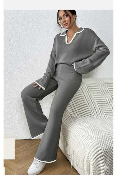 Cemre Life New Deux Polo Neck Sweater Pants Knitwear Set