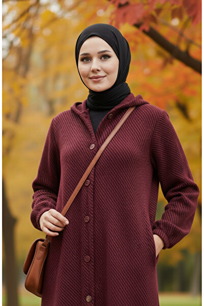 sefamerve Καπέλο με με κουκούλα κουμπιά 0201-11 Claret Red