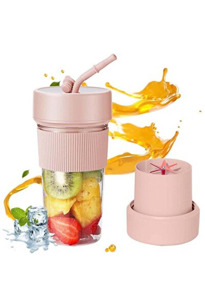 fulina Mini Portable Blender Cup and Travel Lid, Makes Creamy, Fruit Juicer for Kitchen, Travel, Gym-pink
