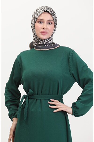 sefamerve Burgundy fabric Corded Fabric ruffled dress 2169-01 green