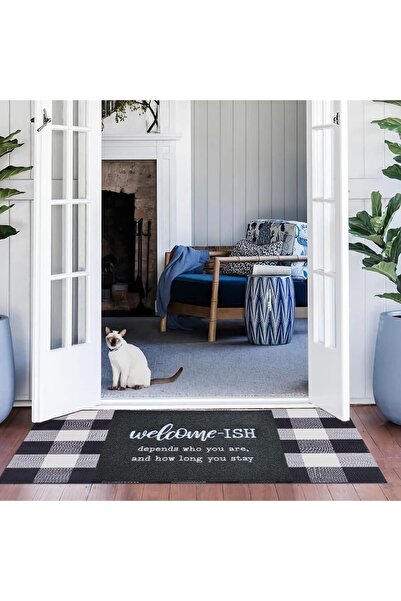 Generic Welcome Doormat for Front Door & Entry - Non-Slip Heavy-Duty Rubber-Backed, Low-Profile Black, Large