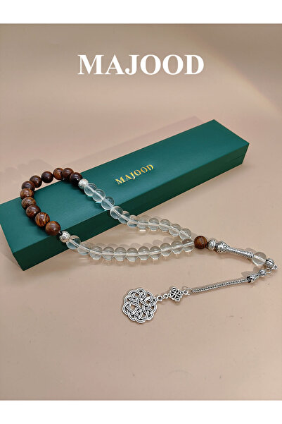 MAJOOD 33 حبة من خشب الورد مع مسبحة صلاة من الكريستال الصناعي/تسبيح/10 مم