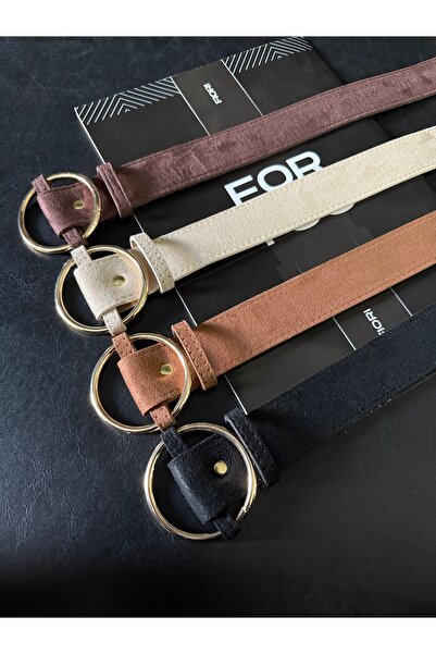 Fiori 4-Piece Suede Ring Gold Buckle Women's Trouser Belt Coat Belt Dress Belt Shirt Belt