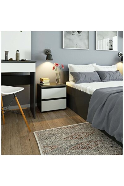 SERSIMO Bedside table with 2 drawers, made of laminated chipboard, 40x35x40 cm, gray and white