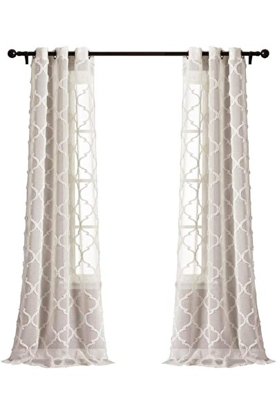 Lush Decor Avon Trelis Sheer Grommet Window Curtain Panel Pair, Polyester, 84 x 38, Beige