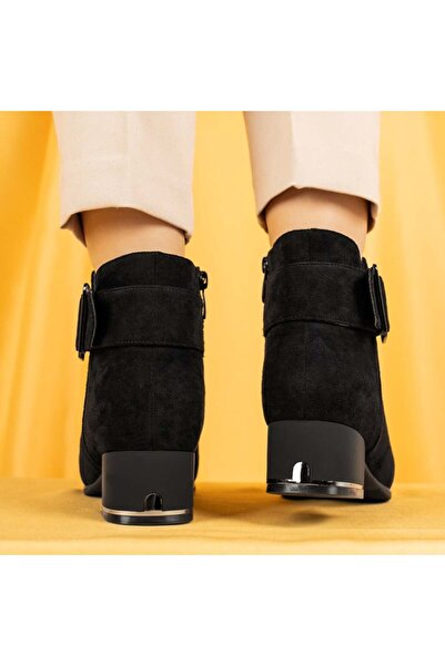 BMoD Women's black suede ankle boots with block heel MOD06655