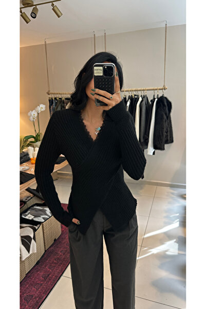 Krisbut Kadın Dantel Yakalı Kazak