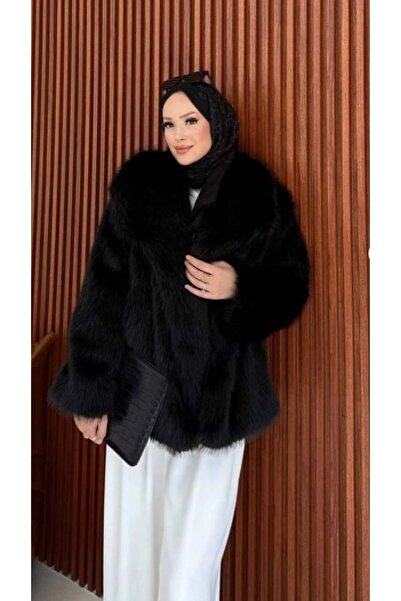 demet's collection ELENİ Astarlı Cepli Suni Kürk Ceket