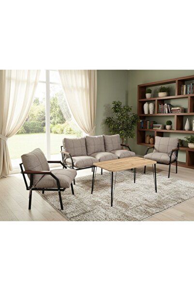 UFUK HOME Linda 311 Masalı Açık Gri Fermuarlı Bahçe Balkon Takımı, Cafe, Salo...