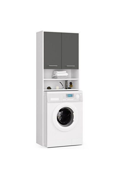 SERSIMO Tall bathroom cabinet for space above the washing machine, with doors and shelves, 64x30x180 cm