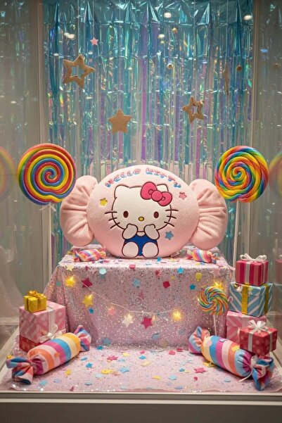 SANRIO Lisanslı Hello Kitty Tatlı Serisi Şeker Figürlü 38 cm Yastık