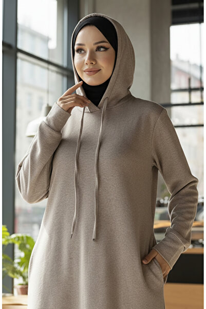 sefamerve Two Yarn Ka Hooded Por Dress 0190A-02 Milky Coffee