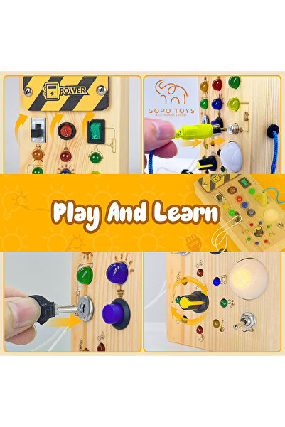 Gopo Toys Montessori Busy Board Toy for Children - Wooden Tablet with Light Circuit - 2 Years+