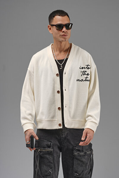 Butik Trend Biz Embroidered Buttoned Oversized Men's Cardigan