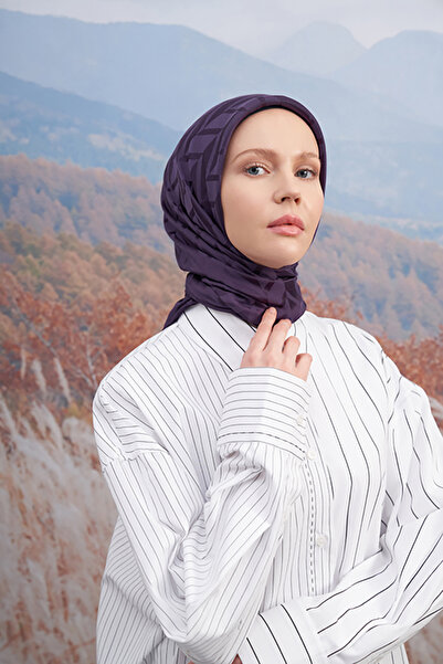 ARMANDA İTALYAN JAKAR ZİGZAG DESEN EŞARP - MÜRDÜM