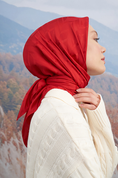 ARMANDA İTALYAN JAKAR ZİGZAG DESEN EŞARP - KIRMIZI