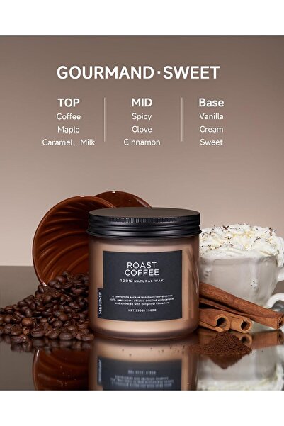 Generic Strong Roasted Coffee Scented Double-Wick Jar Candle, 312 ml, 70-Hour Burn, Organic Soy Wax - M and