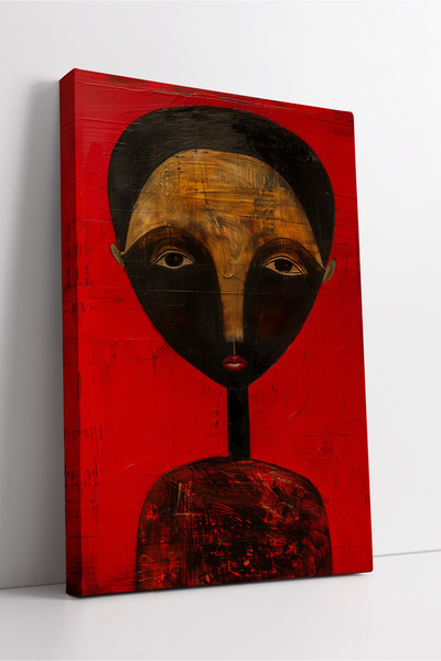 KOSS Dijital Artă portretistică africană, figură etnică abstractă cu fundal roșu, decor modern pe pânză