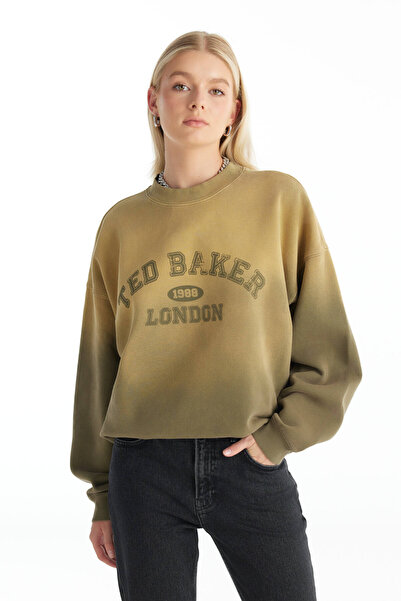 Ted Baker Bisiklet Yaka Baskılı Koyu Yeşil Kadın Sweatshırt TBWRTS1046