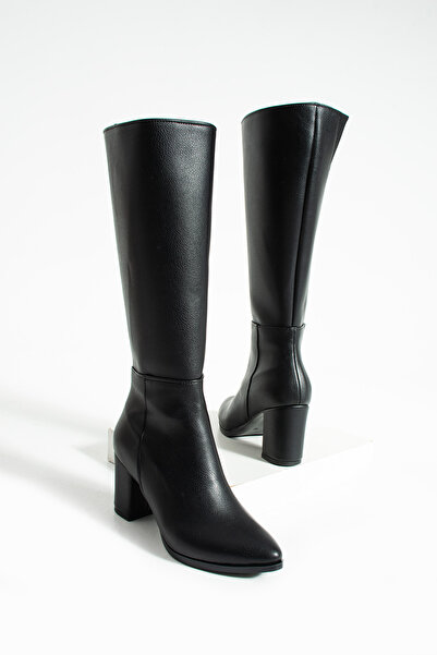 MUFUMA Kadın Siyah Deri Dizaltı Çizme