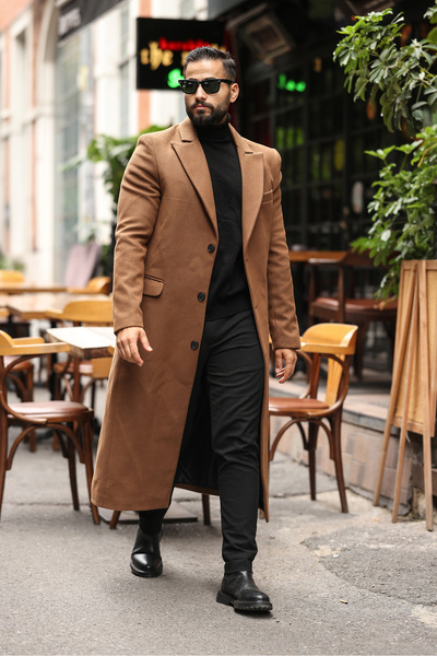 endap collection Men's Tan Long Stamp Coat