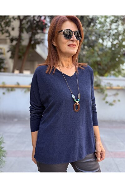 DenizEge Angora Yumoş Necklace Sweater Navy Blue