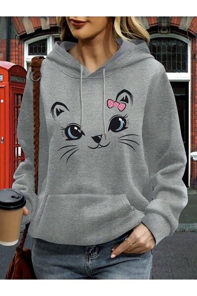 MODAVİBE Unisex Kapüşonlu Baskılı Kanguru Cepli Şardonlu Sweatshirt