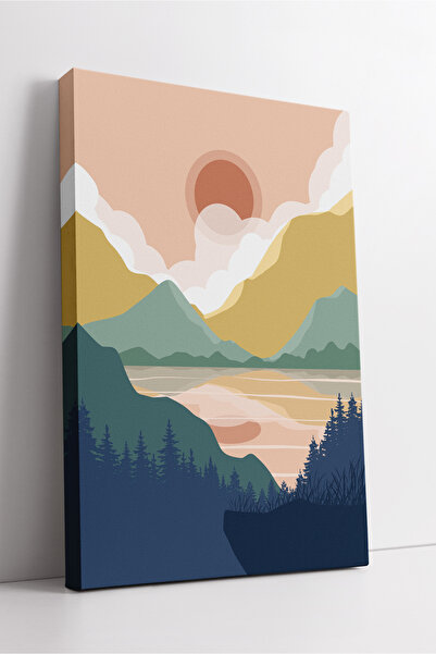 KOSS Dijital Peisaj de munte și lac în stil boho, în tonuri pastel însorite, ...