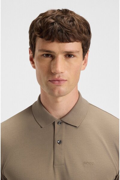 BOSS Men's Polo Neck Regular Fit Cotton Short Sleeve Light Brown Polo Neck T-Shirt 50468362-245