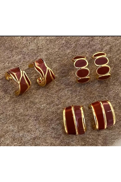 MURASSA BUTİK Retro Yağ Damlası Bordo Renk Küpe Seti