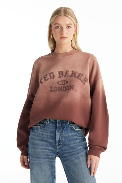 Ted Baker Bisiklet Yaka Baskılı Bordo Kadın Sweatshırt TBWRTS1046