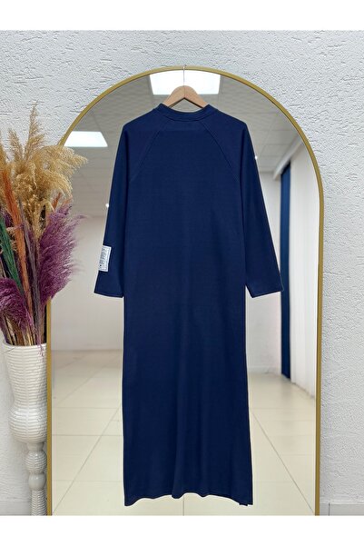 MİHRA STORE Φόρεμα Αλέσια Ρέγκλαν με λογότυπο στο μανίκι-NA2368 Ναυτικό μπλε