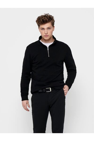 Only & Sons Ανδρικό μαύρο φούτερ ONSCERES HALF ZIP SWEAT NOOS - 22019055