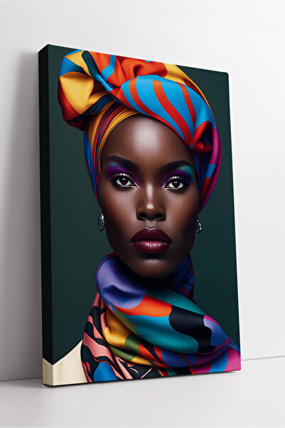 KOSS Dijital Portret de femeie africană cu turban colorat, pictură pe pânză î...