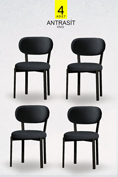 Renlife Vivo Serisi 4 Adet Metal Ayaklı Tedy Kumaş Sandalye (4ADET ANTRASİT)